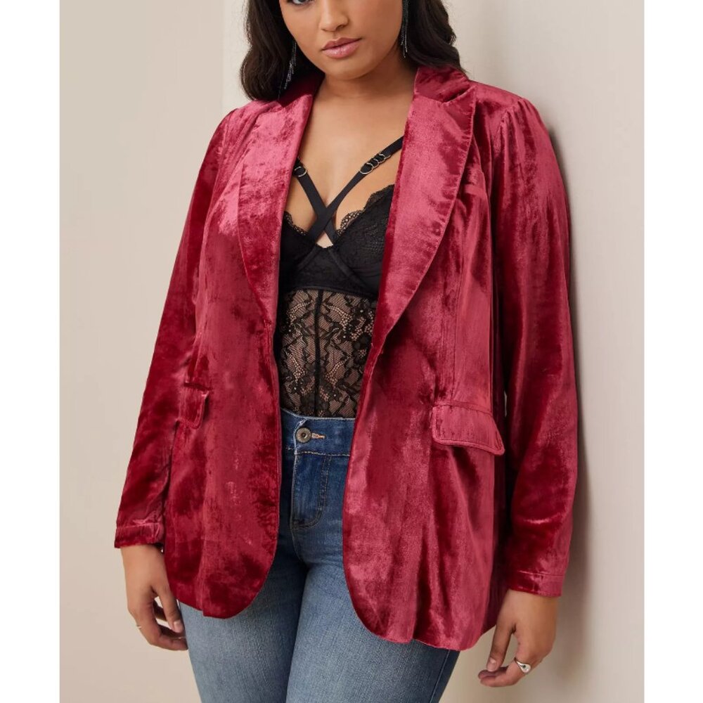 Elegant Red Velvet Women's Blazer
